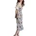 Besufy Lady Maxi Dress Square Neck Puff Sleeve Polyester Floral Printed Streetwear for Daily Wear