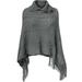 YEYELE Womens Poncho Loose Tassel Soft Poncho Turtleneck Knitted Pullover Sweater Tops Cloak for Women Gray