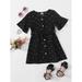 Gueuusu Children Polka Dot Print Dress, Flared Short Sleeve O-neck Sundress