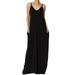 TheMogan Women's PLUS V-Neck Draped Jersey Casual Beach Cami Long Maxi Dress W Pocket