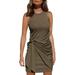 Niuer Womens Summer Sexy Crew Neck Casual Ruched Bodycon T Shirt Sleeveless Short Mini Dresses Coffee L(US 12-14)