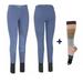 TuffRider Women Starter Lowrise Pull On Breeches with FREE Boot Socks Knee Patch Horse Riding Pants Equestrian Apparel - Denim - 28