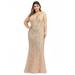 Ever-Pretty Women's Mermaid V-Neck Sleeveless Maxi Dress Plus Size Wedding Guest Dress 78862 Gold US16