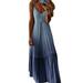 Women Sexy Summer Strappy Holiday Gradient Tie Dry Long Boho Kaftan Dress Beach Maxi Dress Ladies Boho Sleeveless Oversized A-line Sundress