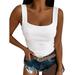 FASHIONWT Womens Summer Square Neck Sleeveless Spaghetti Strap Vest Tops Blouse T-Shirt