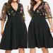 Fashion Women Casual Floral Short Sleeve Plus Size Solid Applique V-Neck Dress