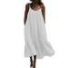 Plus Size Women Boho Loose Long Dress Flowy Pleated Ruffled Dresses Sundress Ladies Summer Beach Oversized Kaftan Dress Womens Summer Loose Holiday Short Sleeve Plain Cami Dress