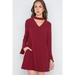 Long Sleeve V-cut Out Solid Mini Dress