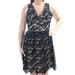 BAR III Womens Black Embroidered Floral Sleeveless V Neck Above The Knee A-Line Cocktail Dress Size: L