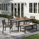 Oxford Garden Travira Rectangular 6 - Person 63" Long Powder Coated Aluminum Outdoor Dining Set Wood/Teak in White/Black/Brown | Wayfair 6122-PC.C