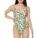 JS Jessica Simpson Women's Zebra Lace Up Plunge One Piece Swimsuit