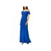 CALVIN KLEIN Womens Blue Zippered Solid Short Sleeve Off Shoulder Full-Length Fit + Flare Evening Dress Size 16