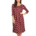 Women's Casual Loose Fit Scoop Neck 3/4 Sleeve Polka Dot Patterned A-Line Midi Dress Made in USA