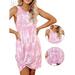 Gustavedesign Women's Casual Tie Dye Short Dress Crewneck Sleeveless Midi Dresses Summer Loose T Shirt Tank Beach Sundress "Pink, 2XL"