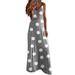 Winnereco Polka Dot Print Spaghetti Strap Women V-neck Loose Maxi Dress (Grey 2XL)