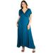 24seven Comfort Apparel Empire Waist V Neck Plus Size Maxi Dress, P011624, Made in USA