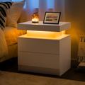 Ivy Bronx Bedside Table w/ 2 Drawers, Led Nightstand Wooden Cabinet Unit w/ Led Lights For Bedroom | 20.5 H x 19.3 W x 13.7 D in | Wayfair
