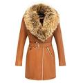Giolshon Women's Faux Suede Leather Long Jacket Wonderfully Parka Coat with Faux Fur Collar M