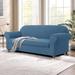 Winston Porter 2 Pieces High Stretch Jacquard Box Cushion Loveseat Slipcover Polyester/Microfiber/Microsuede in Gray/Blue | Wayfair