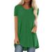 Atralife Women'S Short-Sleeved T-Shirt Large Size Mid-Length Round Neck Short-Sleeved T-Shirt Women Solid Color Green 4Xl