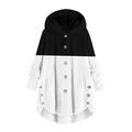 Lanhui Women's Plus Size Button Plush Tops Hooded Loose Cardigan Wool Coat Winter Jacket