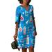 Womens Summer Dresses Sundresses Printed 3/4 Sleeve V-Neck A-line Casual Shirt Shift Dresses