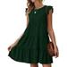 Womenâ€™s Summer Dress Sleeveless Ruffle Sleeve Crewneck Mini Dress Solid Color Loose Fit Short Flowy Pleated Dress