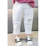 Baby Girls Shredded Loose Fit White Jeans