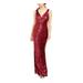 CRYSTAL DOLLS Womens Maroon Sequined Solid Sleeveless V Neck Full-Length Body Con Evening Dress Size 3