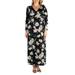 24/7 Women's Plus Size Comfort Apparel Black Floral Print Long Sleeve Pleated Plus Size Dress