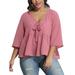 Avamo Women Summer Tops 3/4 Sleeve Plain Vintage T-Shirt Blouse Casual Loose Plus Size V Neck Ruffle Hem Tunic Blouse Tops Pullover