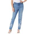 Roaman's Women's Plus Size Floral Embroidered Straight-Leg Jean