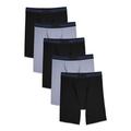 Fruit of the Loom Men's Breathable Cotton Micro-Mesh Black and Gray Long Leg Boxer Briefs, 5 Pack, Extended Sizes