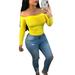 Women's Fashion Elegant Sexy Long Sleeve Ladies Off Shoulde Top Solid Ribbed Casual Shirt Plus Size Top