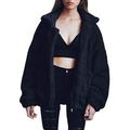 Foeses Women's Fashion Long Sleeve Lapel Zip Up Faux Shearling Shaggy Oversized Coat Jacket with Pockets Warm Winter