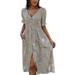 Niuer Women Short Sleeve Beach Holiday Midi Dress Casual Loose Button Down Pocket Long Dress Ladies Fashion Flowy Boho Dress