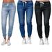 Fashion New Women s Casual Solid Denim Pants Ladies Loose Soft Jogger Drawstring Elastic Waist Jeans Size S-5XL