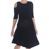 BAR III Womens Black Cutout Knit Short Sleeve Crew Neck Knee Length A-Line Cocktail Dress Size: S