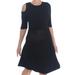 BAR III Womens Black Cutout Knit Short Sleeve Crew Neck Knee Length A-Line Cocktail Dress Size: S