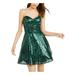TEEZE ME Womens Green Sequined Sleeveless Sweetheart Neckline Short Fit + Flare Formal Dress Size 9\10