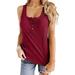 Sexy Dance Women's Summer Tank Top Sexy Scoop Neck Sleeveless Cotton Ribbed Camisole Shirts Basic Button Vest Top Wine Red XXL(US 14-16)