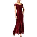 R&M Richards Womens Petites Off-The-Shoulder Lace Evening Dress Red 10P