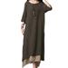 New Women Vintage Dress Split Irregular Hem Casual Loose Boho Long Maxi Dresses Orange/Army Green/Coffee