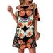 Women Plus Size Printed Mini Dress Summer Casual Cold Shoulder Cocktail Party Sundress