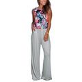 Women Wide Leg Pants Jumpsuit With Pockets Boho Floral Printed Romper Casual Loose Elastic Waist Long Playsuit Overalls