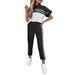 Summer Short Sleeve Tracksuit Set For Women Striped Casual Tops T-shirt+ Trousers Pants 2Pcs Sets Gym Joggers Sweatshirt+Casual Bottom 2PCS Ladies Fitness Sports Lounge Wear