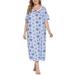 MOREFUN Women's Plus Size Long Print Sleepshirt Nightgown, Spring Ladies Short Sleeve Printed Floral Nightdress Casual Long Dress