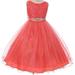 Little Girls Sparkly Sequins Dress Detachable Rhinestone Crystal Sash Flowers Girls Dresses Coral 4 (M3B4K0CB)