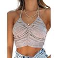 Listenwind Women Summer Y2K Crop Tops, Solid Color Halter Camisole Backless Ruched Tank Tops Cami Vest Tees