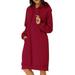 UKAP Ladies Casual Jumper Long Hooded Sweatshirt Tops Girls Midi Dress Long Sleeve Hoodies Tunic Dress Womens Pocket Pullover Drawstring Vintage Kaftan